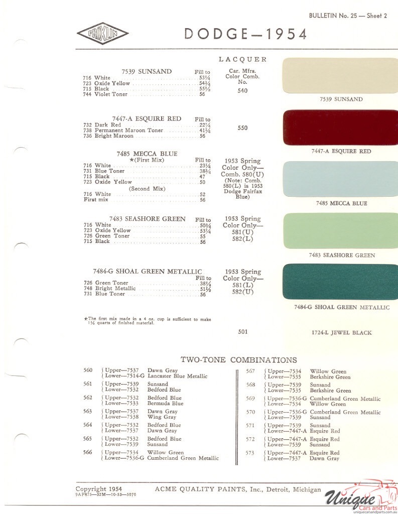 1954 Dodge Paint Charts Acme 2